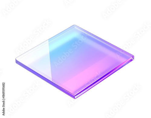 Translucent, diamond-shaped object with a soft gradient of purples and blues