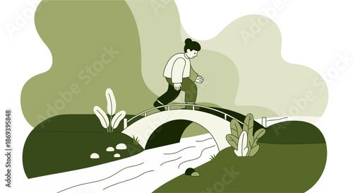 Man Walking on a Bridge Illustration.