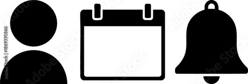 User Profile Calendar and Notification Bell Icons Set