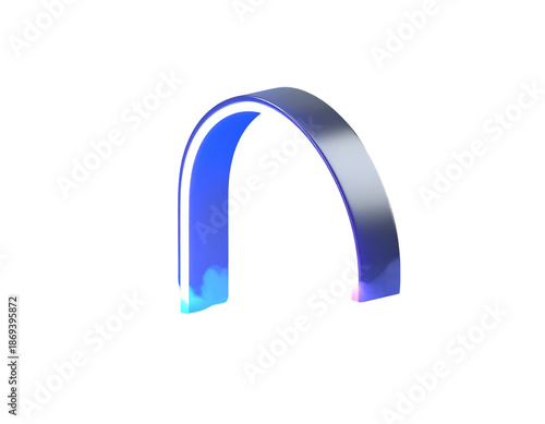 Metallic arc with blue neon glow, isolated against black