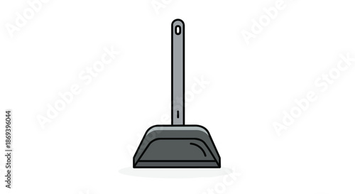 Simple illustration of a modern dustpan with a long handle for cleaning tasks in a neutral style