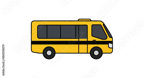 Minimalist Illustration of a Compact Yellow Shuttle Bus for Public Transportation Systems