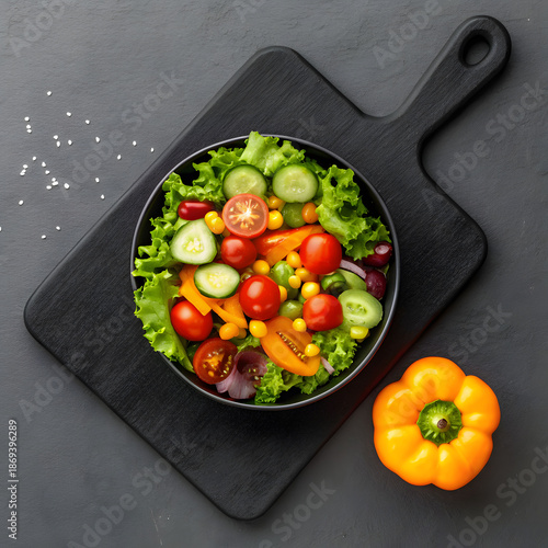 top view of vegan salad with fresh ingredients