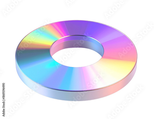 3D-rendered, donut-shaped, iridescent object on black background