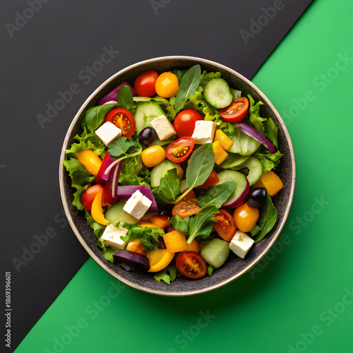 top view of homemade delicious salad with many