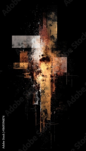 Abstract Art with Warm Tones and Geometric Shapes on Dark Background