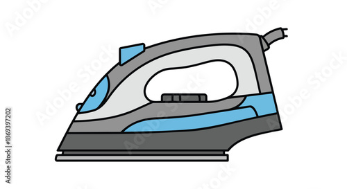 Modern electric steam iron with ergonomic design in gray and blue colors suitable for household use and fabric smoothing with advanced features