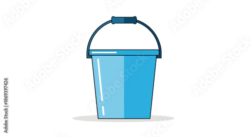 Simple illustration of a blue plastic bucket with a handle and shadow for cleaning or storage use suitable for animations and graphic design projects