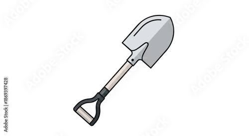 Illustration of a Metal Hand Trowel with a Wooden Handle for Gardening and Landscaping Tasks