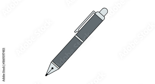 Simple Illustration of a Modern Mechanical Ballpoint Pen with Retractable Tip and Clip in Minimalist Design for Stationery and Office Supplies