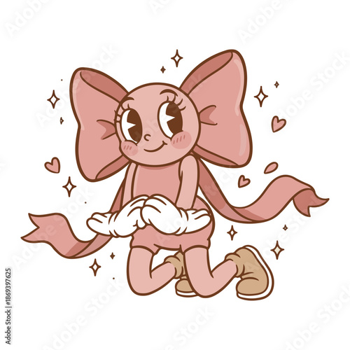 Retro Bow Boy Giving a Polite Curtsy illustration, Retro Valentine Clipart, Cute Heart Characters, Vintage Valentine Graphics, Kawaii Love Clipart