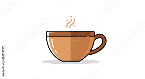 Minimalist Illustration of a steaming coffee cup emphasizing warmth and comfort in simple design with clean lines and soft colors for cozy ambiance