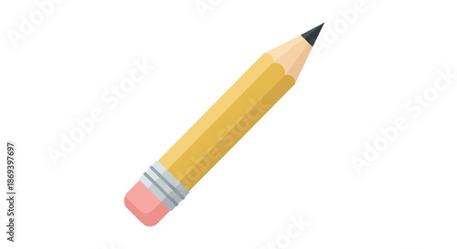 Simple illustration of a classic wooden yellow pencil with an pink eraser tip and silver ferrule isolated on a white background perfect for design