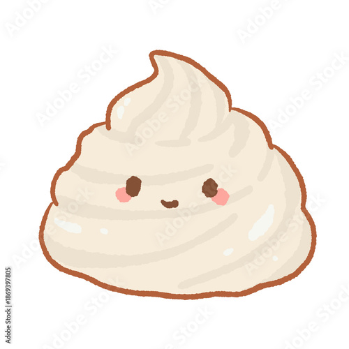 Bild auf Leinwand Cute whipped cream character with a happy face adorable kawaii dollop of frostin