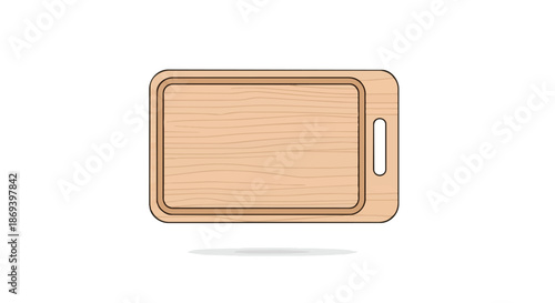 Minimalist Illustrative Wooden Cutting Board with Embedded Handle for Kitchen Usage and Food Preparation Tools
