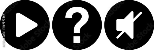 Simple black vector icons for video, audio, and help controls.