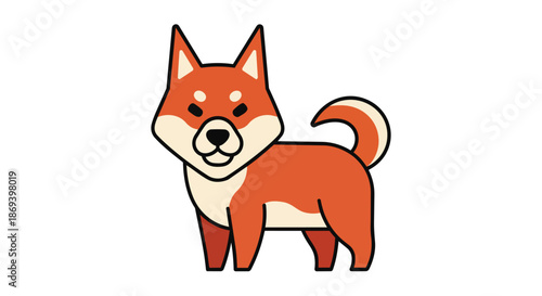 Adorable Cartoon Shiba Inu Puppy with Playful Expression and Bright Colorful Illustration in a Whimsical Style Perfect for Children's Books and