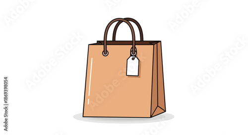 Simple Brown Shopping Bag with Handles and Empty Tag Representing Retail and Purchase Items