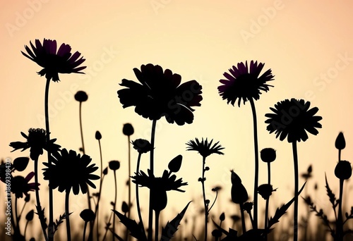Elegant silhouettes of various wildflowers against a clean background, ideal for design projects,  nature silhouette,  spring