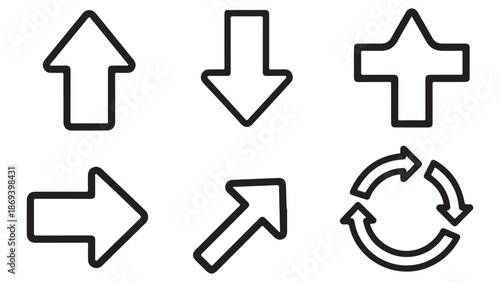 Collection of Outline Arrows and Circular Arrows on White Background