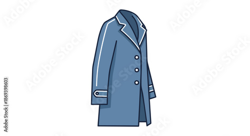 Stylish modern blue trench coat with detailed design and classic lapel for urban fashion statement