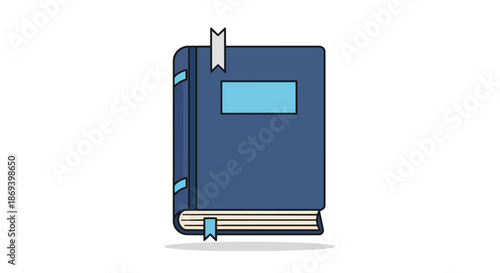 illustration of a modern hardcover journal with a bookmark and ribbon in a minimalist digital style suitable for educational and stationery themes