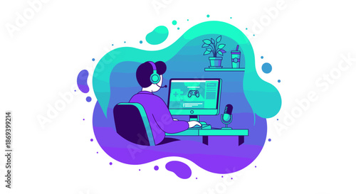 Person Working on Computer at Desk Illustration.