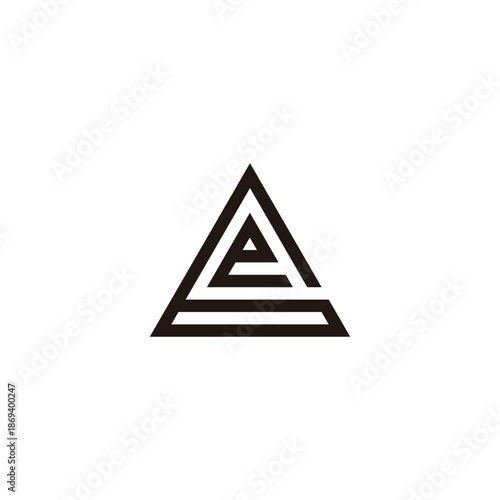 Letter e in 6, triangle geometric symbol simple logo vector