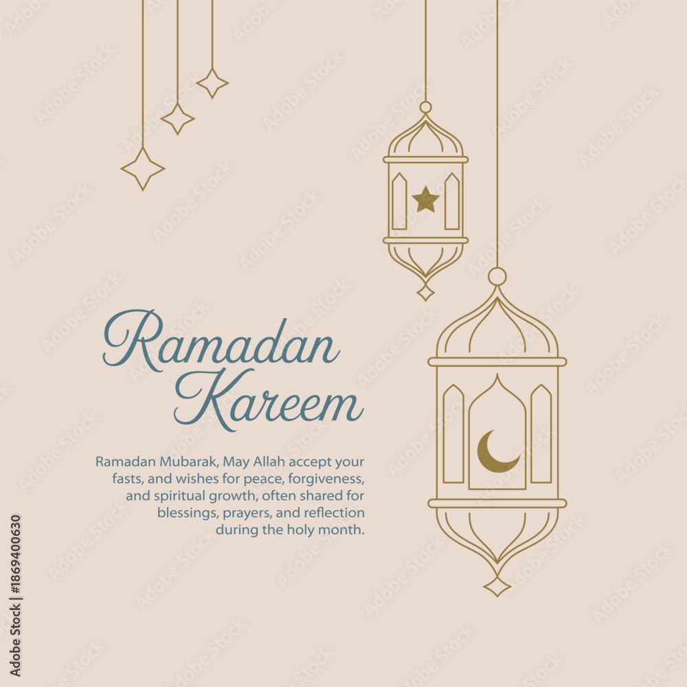 Fototapeta premium Ramadan Kareem greeting card with lanterns and stars