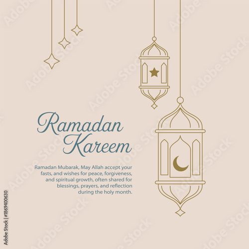 Ramadan Kareem greeting card with lanterns and stars