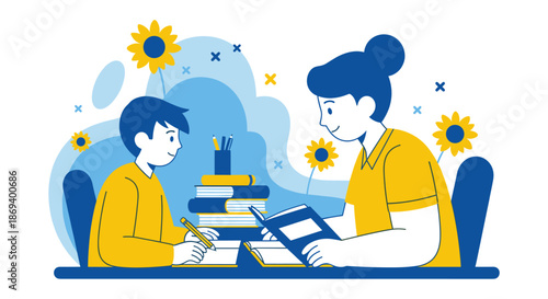 Two People Reading Books Together Sitting.