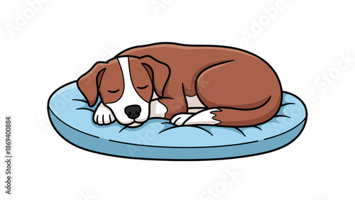 Vector illustration of a dog sleeping peacefully on a cushion, calm pet lifestyle scene with cozy indoor atmosphere and relaxation theme