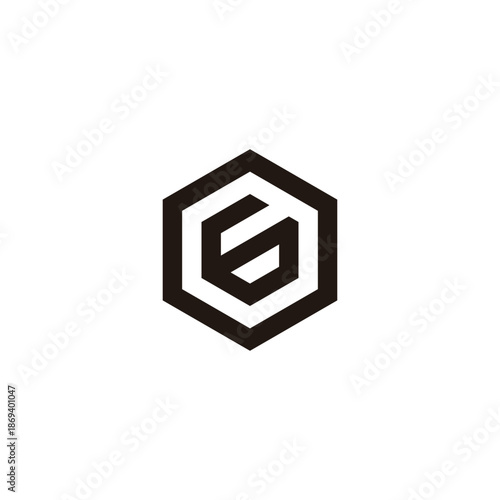 Number 6 in letter o, hexagon geometric symbol simple logo vector