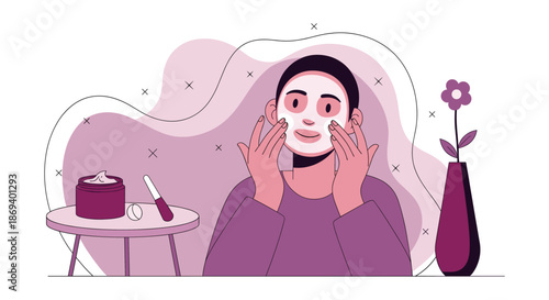Woman Applying Facial Mask for Skincare Routine.