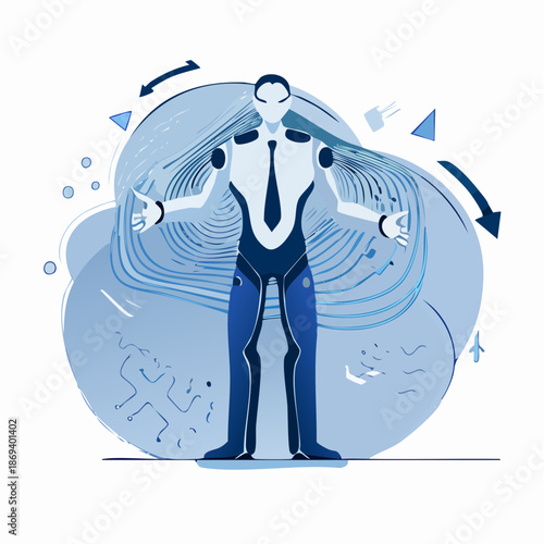 Businessman overwhelmed by dynamic workflow and multitasking