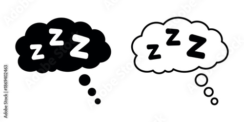 ZZZ sleeping thought bubbles icon set, minimal illustration showing sleep and dreams, simple comic style symbols for rest relaxation nap time concepts