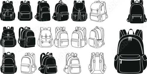 backpack, bag, rucksack, schoolbag, travel, student, luggage, carrier, pack, vector, silhouette, icon, equipment, accessory, fashion, backpack vector, 