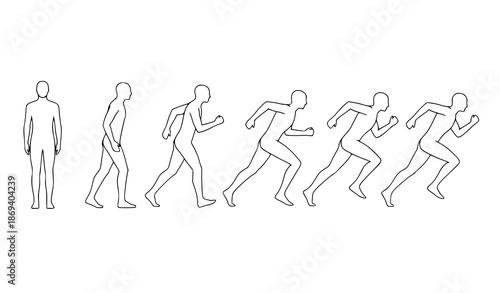 Human movement progression stand walk run line icon set vector outline illustration