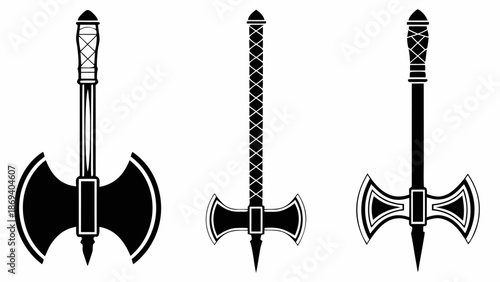 Viking battle axes in various designs and styles