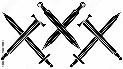 Four crossed swords in a bold black and white design