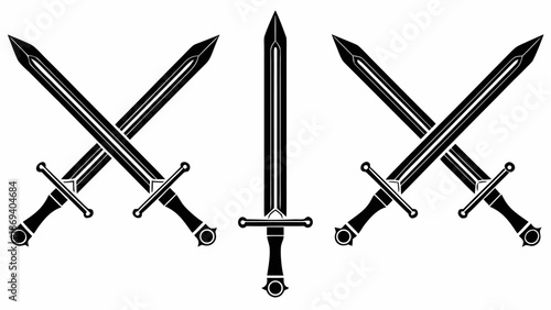 Set of medieval swords in sleek black and white design