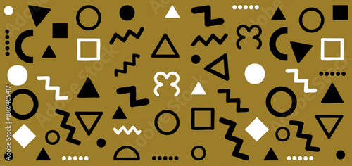 Seamless Gold Black Memphis Geometric Icon Pattern Luxury Style