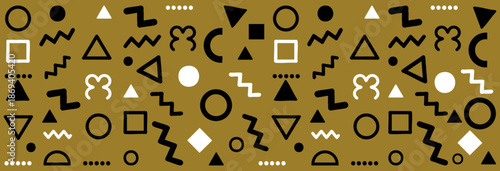 Seamless Gold Black Memphis Geometric Icon Pattern Luxury Style