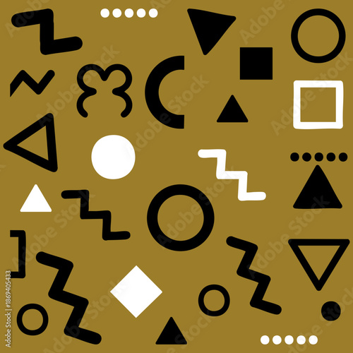 Seamless Gold Black Memphis Geometric Icon Pattern Luxury Style