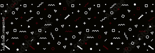 Seamless Black Red Abstract Geometric Icon Pattern Bold Style