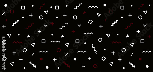 Seamless Black Red Abstract Geometric Icon Pattern Bold Style