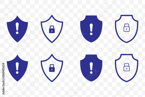 Shield security icons collection, protection and privacy symbols with info icon  and lock for cybersecurity safety design applications interfaces .