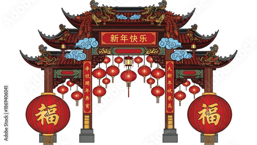 Vector illustration of a typical Chinese entrance for a festival theme