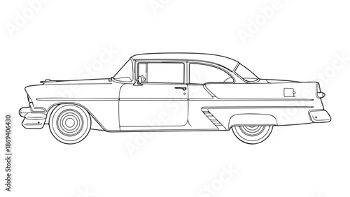 Vintage Automobile Outline Drawing Side Profile Vector Illustration