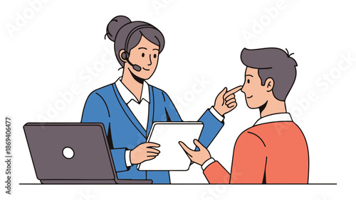 Modern Flat Vector Illustration: Woman Guiding Man's Nose During Consultation